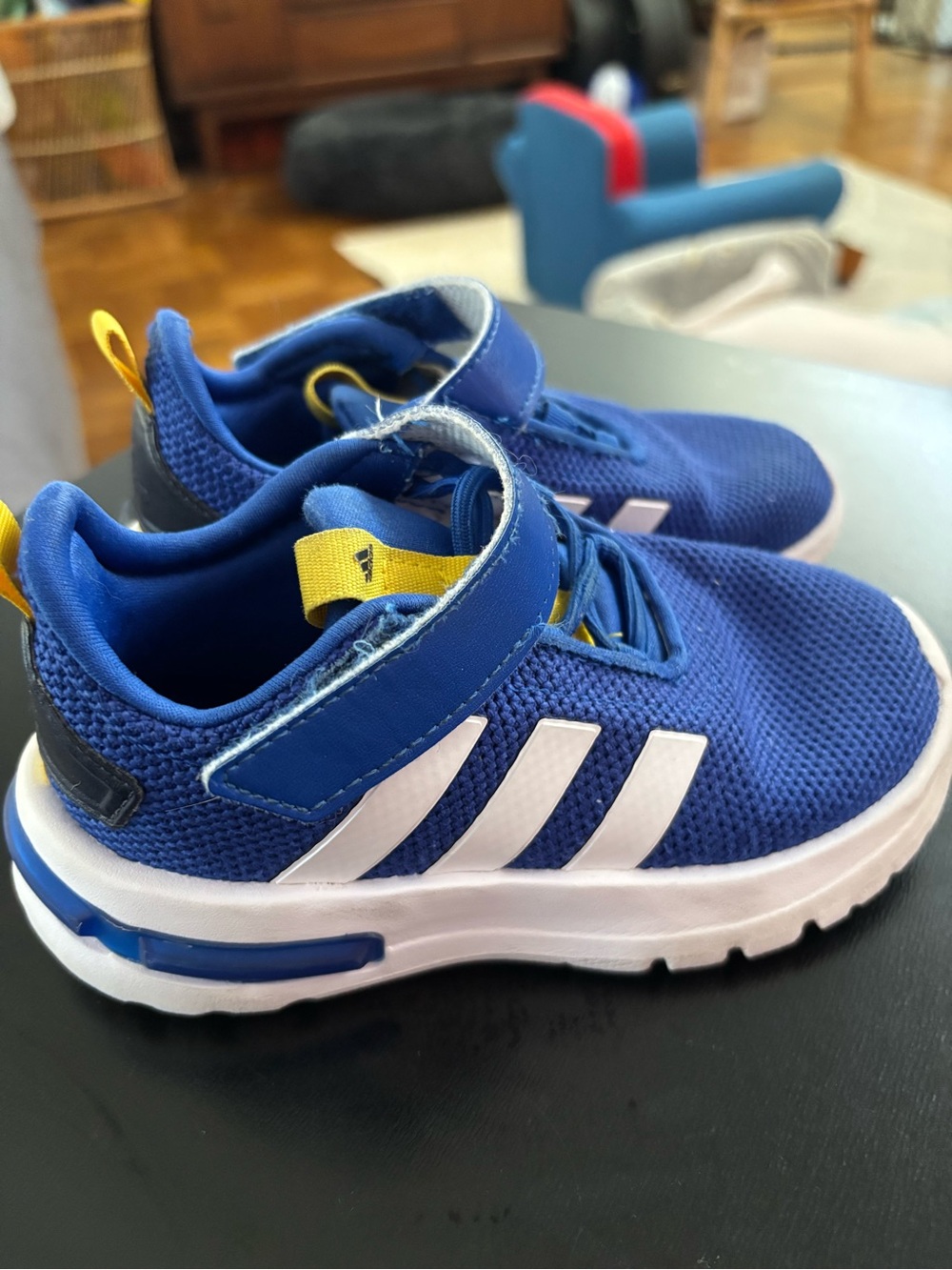 adidas Blue Kids Sneakers with Orange Tabs and White Stripes - Picture 3 of 8